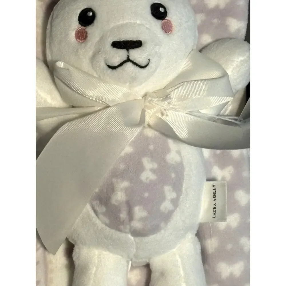 Laura Ashley Baby Blanket Plush Toy Bunny Rabbit Bows Gift Set Lovey Lavender